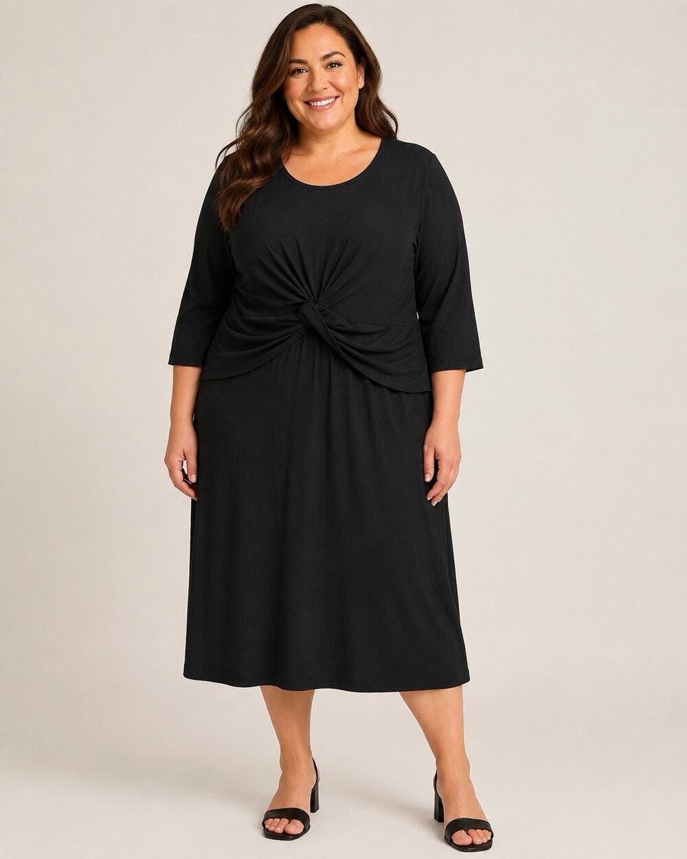 The Limited 3X Black Twist Front Layered Midi Dress Ribbed NWT Plus Size 3XL